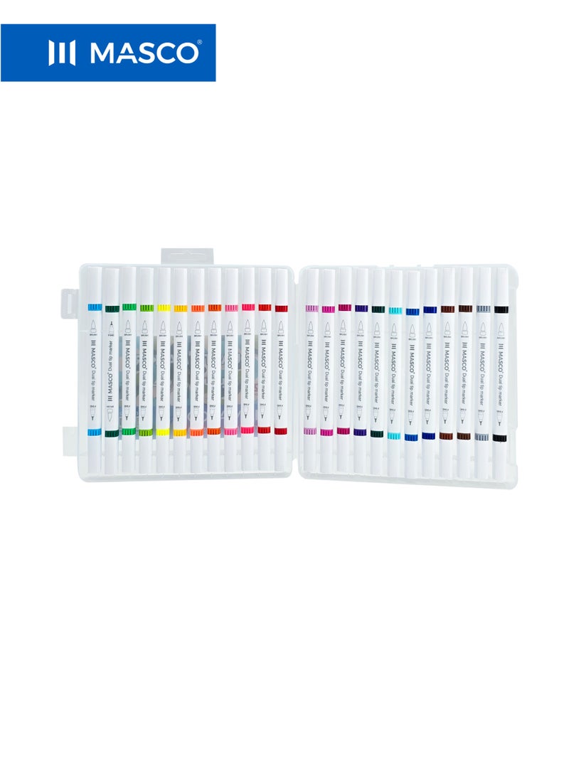 ماسكو طقم أقلام ماركر مزدوجة الرأس، 24 لونًا، رأس فرشاة ورأس دقيق، حبر عالي الجودة سريع الجفاف للرسم والخط - Image 2